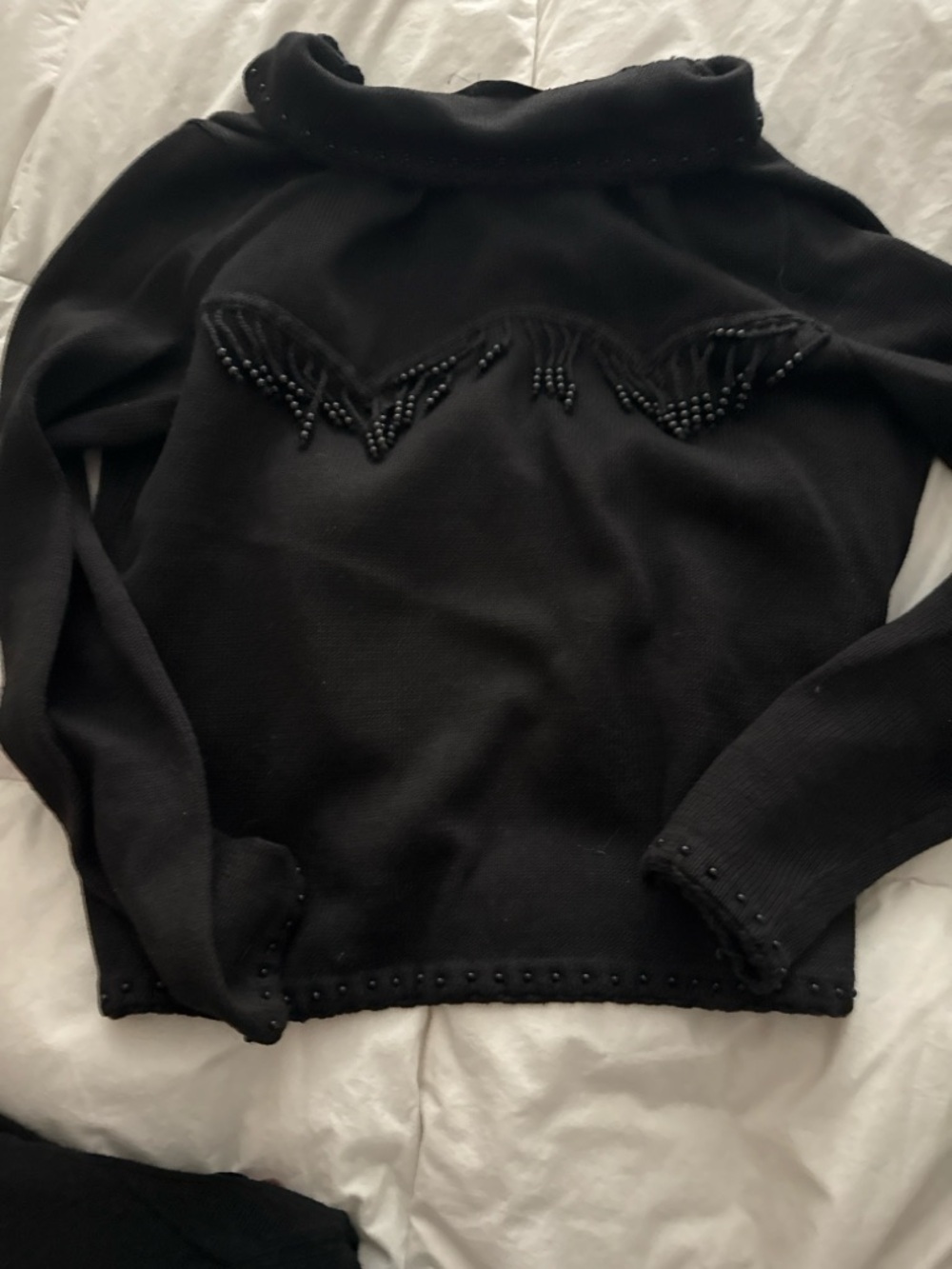 Black Beaded Fringe Detail Sweater